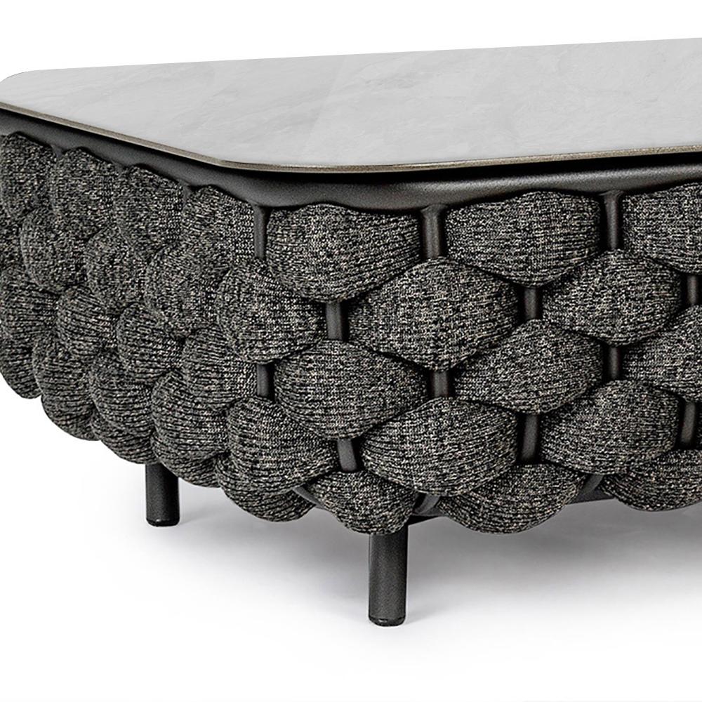 Modern Aluminum & Rope & Faux Marble Top Outdoor Patio Coffee Table in Gray