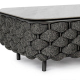 Modern Aluminum & Rope & Faux Marble Top Outdoor Patio Coffee Table in Gray