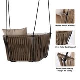 Traditional Outdoor Hanging Chair Rattan Porch Swing Chair with Khaki Cushion Pillow