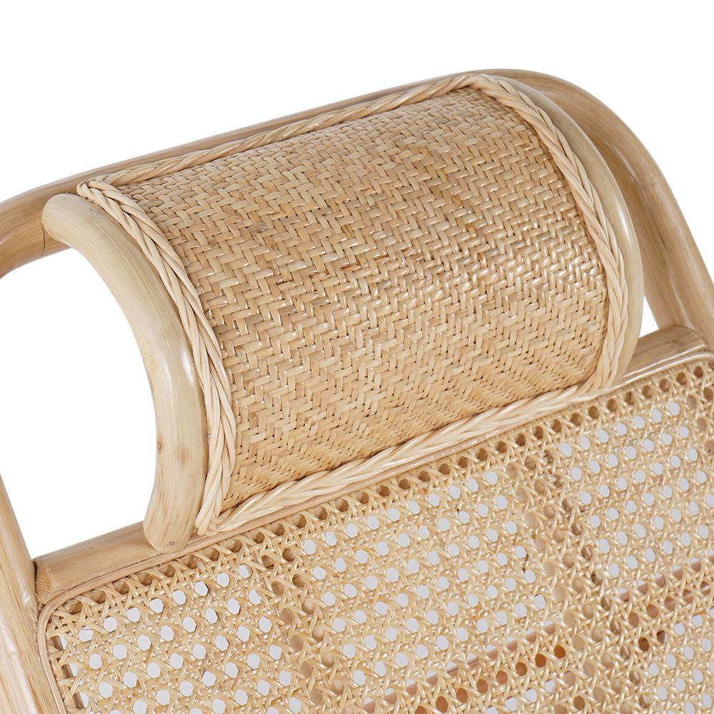 Scandinavian Rattan & Wood Outdoor Long Reclining Chaise Patio Lounge Chair in Natural