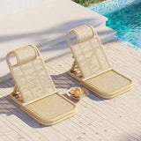Scandinavian Rattan & Wood Outdoor Long Reclining Chaise Patio Lounge Chair in Natural