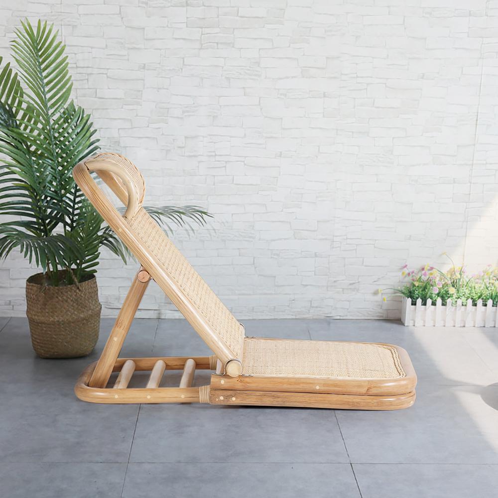 Scandinavian Rattan & Wood Outdoor Long Reclining Chaise Patio Lounge Chair in Natural