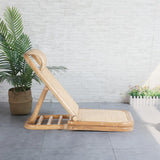 Scandinavian Rattan & Wood Outdoor Long Reclining Chaise Patio Lounge Chair in Natural