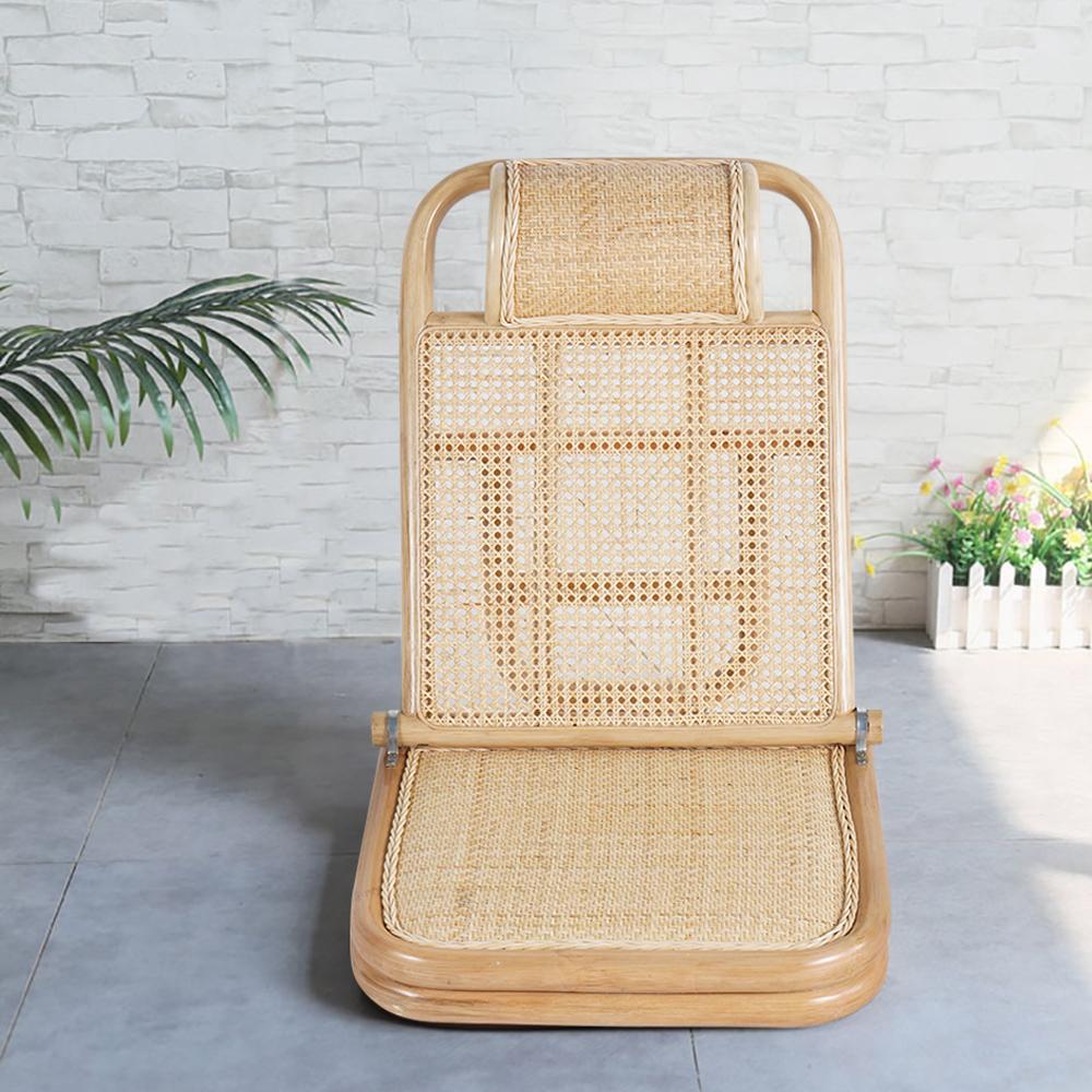 Scandinavian Rattan & Wood Outdoor Long Reclining Chaise Patio Lounge Chair in Natural