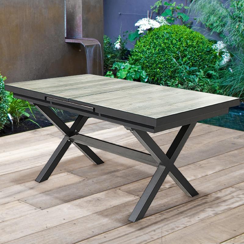 Mid Century Modern Rectangle 6 Person Extendable Outdoor Patio Dining Table Gray & Black