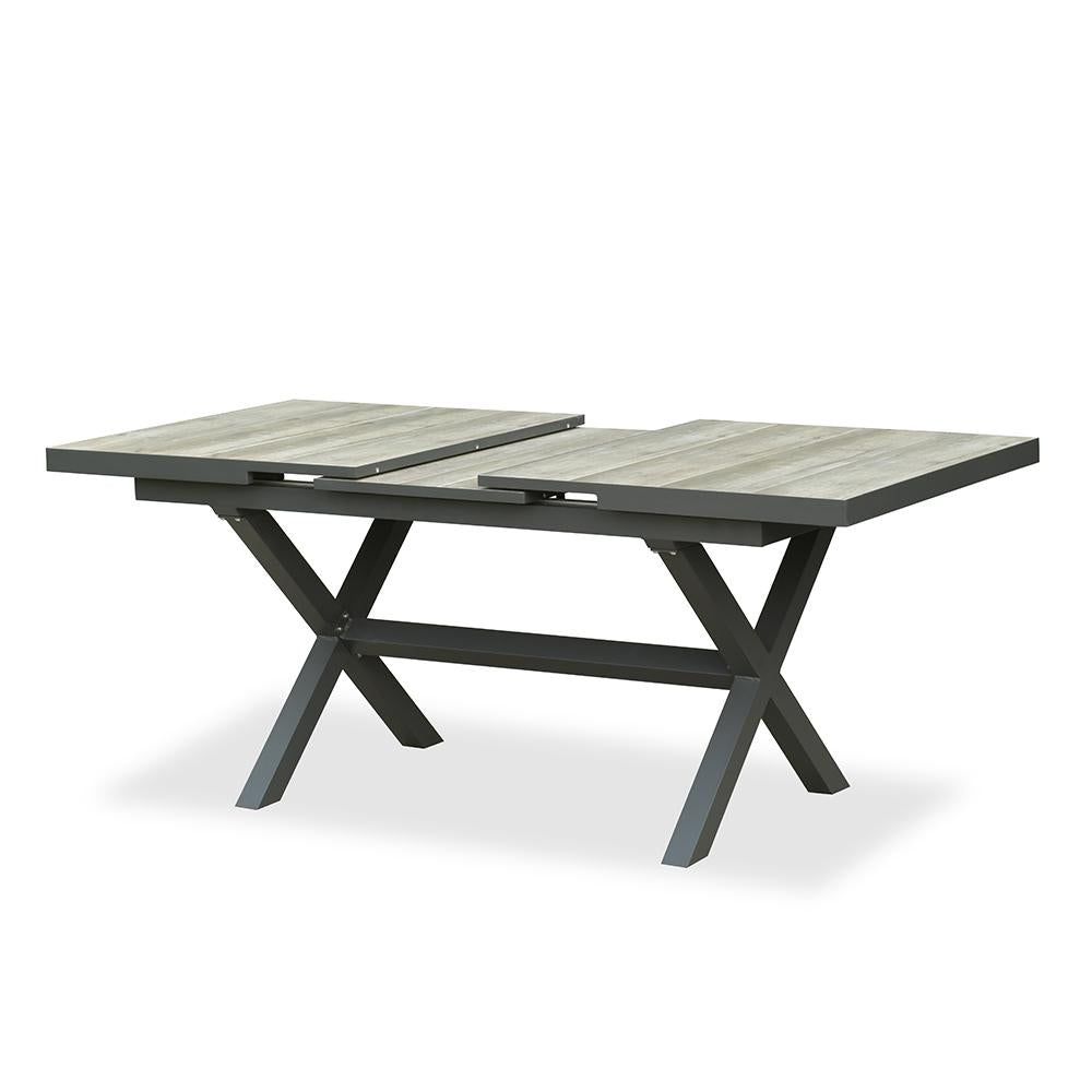Mid Century Modern Rectangle 6 Person Extendable Outdoor Patio Dining Table Gray & Black