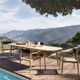 Modern Wood Outdoor Patio Dining Chair Armchair in Natural (Set of 2)