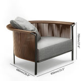 Modern Woven Rattan Outdoor Barrel Chair Armchair with Back Flared Edge in Brown & Gray