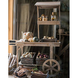 Natural Solid Wood Garden Cart Display Plant Stand Potting Bench
