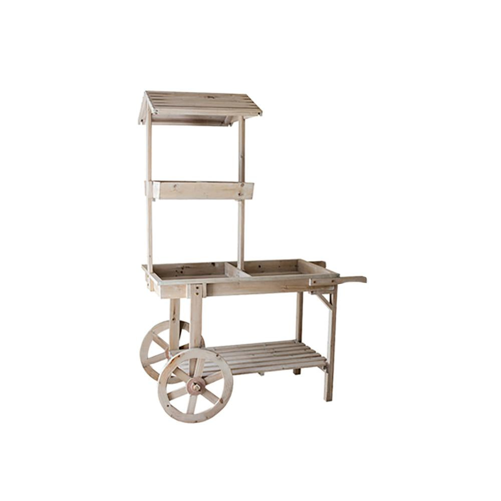 Natural Solid Wood Garden Cart Display Plant Stand Potting Bench