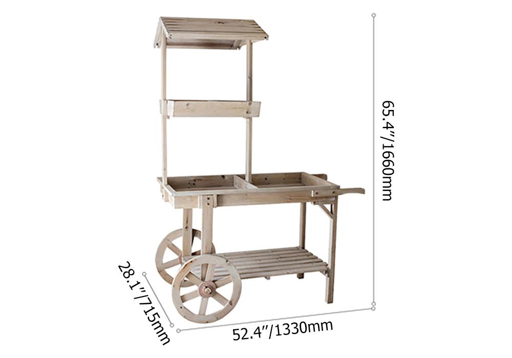 Natural Solid Wood Garden Cart Display Plant Stand Potting Bench