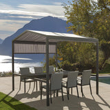 Outdoor Patio Adjustable Height Aluminum Dining Table with Canopy Convirt to Bar Table