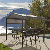 Outdoor Patio Adjustable Height Aluminum Dining Table with Canopy Convirt to Bar Table