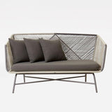 Outdoor PE Rattan Loveseat with Cushion Pillows Included Patio Sofa Metal Legs