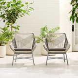 Outdoor PE Rattan Patio Chair Armchair with Cushion Pillow(Set of 2)