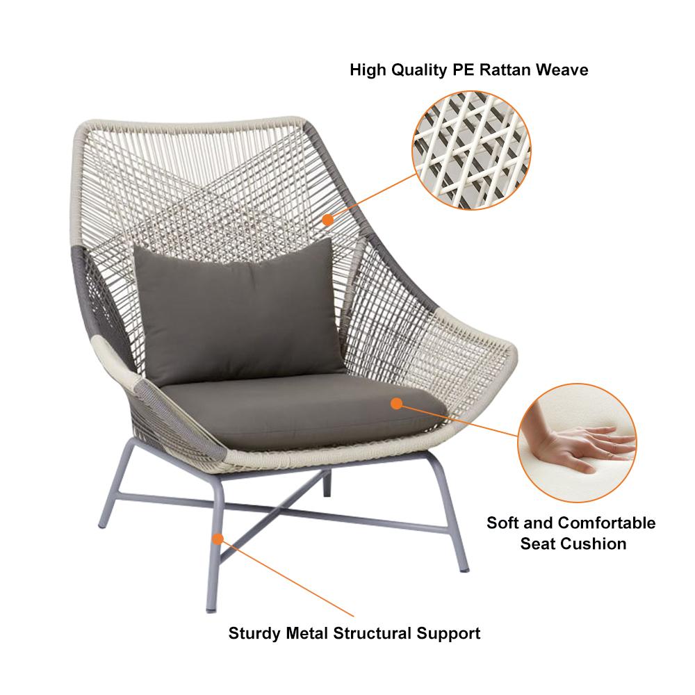 Outdoor PE Rattan Patio Chair Armchair with Cushion Pillow(Set of 2)