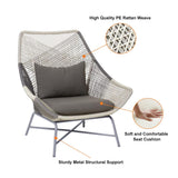 Outdoor PE Rattan Patio Chair Armchair with Cushion Pillow(Set of 2)