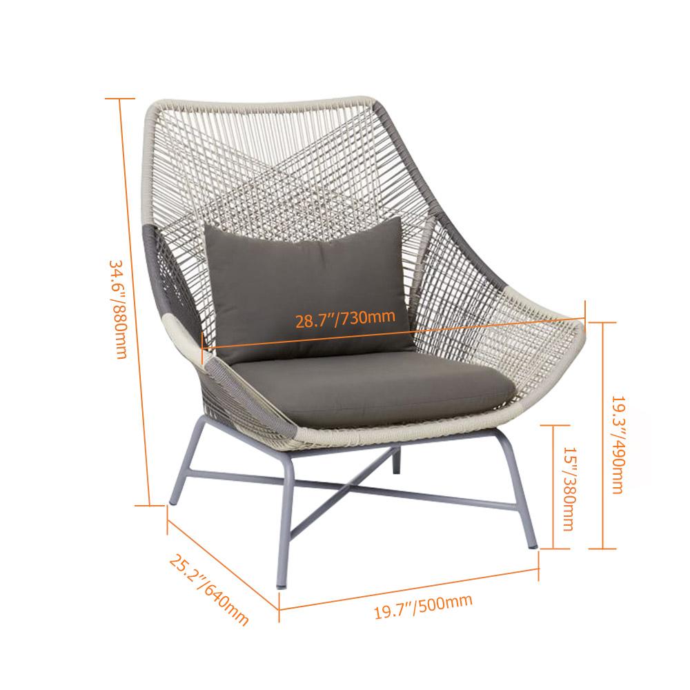 Outdoor PE Rattan Patio Chair Armchair with Cushion Pillow(Set of 2)