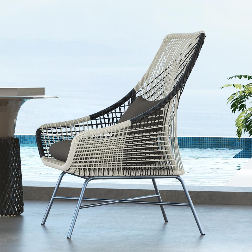 Outdoor PE Rattan Patio Chair Armchair with Cushion Pillow(Set of 2)