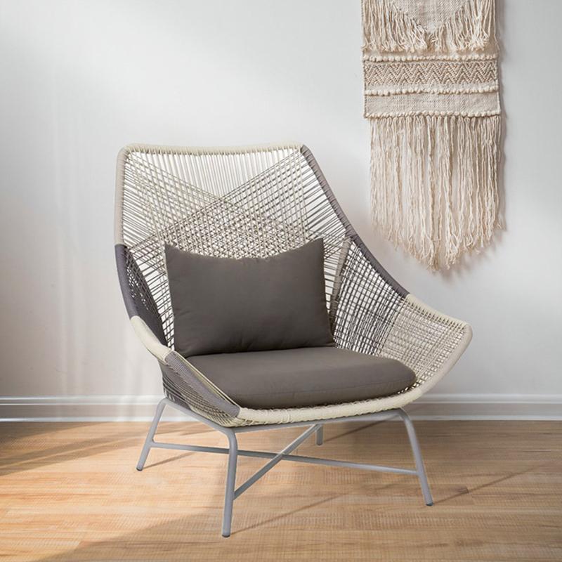 Outdoor PE Rattan Patio Chair Armchair with Cushion Pillow(Set of 2)