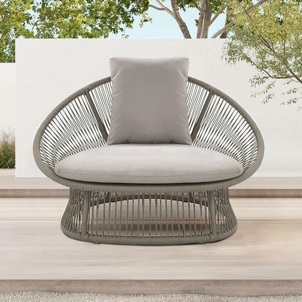Patio Rattan Barrel Chair with White Cushion Pillow