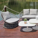 Patio Rattan Barrel Chair with White Cushion Pillow