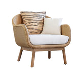 Rope Woven Patio Lounge Armchair with Solid Wood Frame Brick Cushion Pillow in Khaki