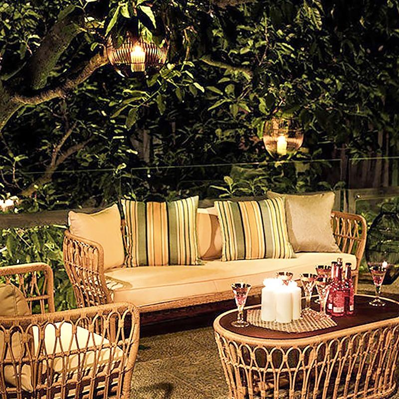 Boho 74" Natural Color Rattan Sofa Square Arm with Cushion Pillow