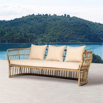 Boho 74" Natural Color Rattan Sofa Square Arm with Cushion Pillow
