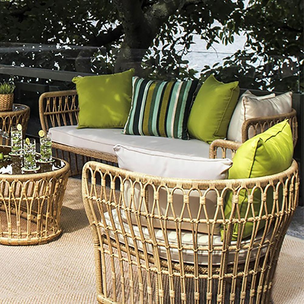Boho 74" Natural Color Rattan Sofa Square Arm with Cushion Pillow