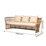 Boho 74" Natural Color Rattan Sofa Square Arm with Cushion Pillow