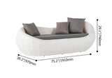White Woven Rattan Round Outdoor Sofa with Cushion & Pillow and Curved Back