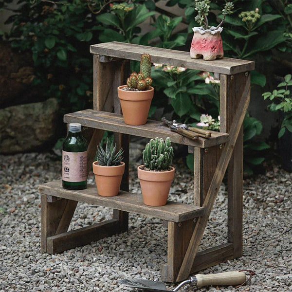 outdoor plant pot with stand Wooden 3-Tier Plant Pots Stand Ladder Shelf for Outdoor-Wehomz – WEHOMZ