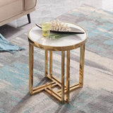 Nordic Round Marble-top End Table Side Table in White & Gold