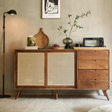 63" Rattan Dresser - 4 Drawers - Walnut - Japandi Style