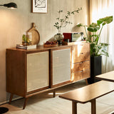 63" Rattan Dresser - 4 Drawers - Walnut - Japandi Style