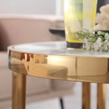 Nordic Round Marble-top End Table Side Table in White & Gold