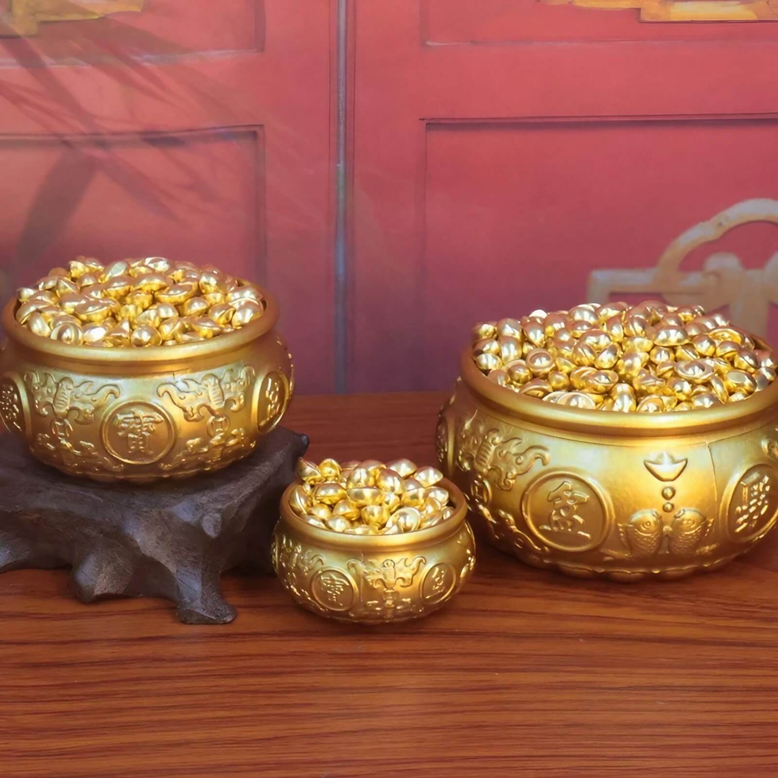 1.6″ Brass Feng Shui Decor Eight Blessings Wealth Bowl for Office Living Room