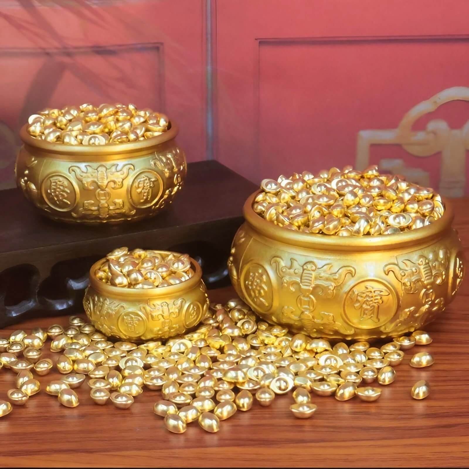 1.6″ Brass Feng Shui Decor Eight Blessings Wealth Bowl for Office Living Room