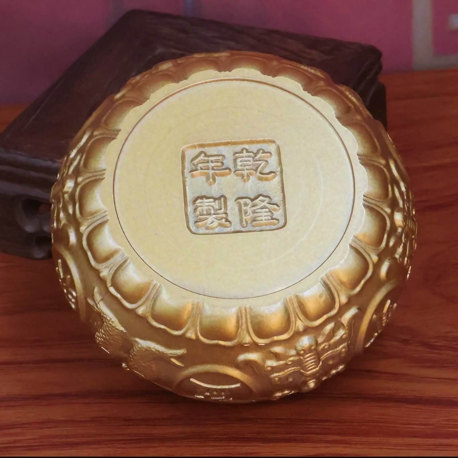 1.6″ Brass Feng Shui Decor Eight Blessings Wealth Bowl for Office Living Room