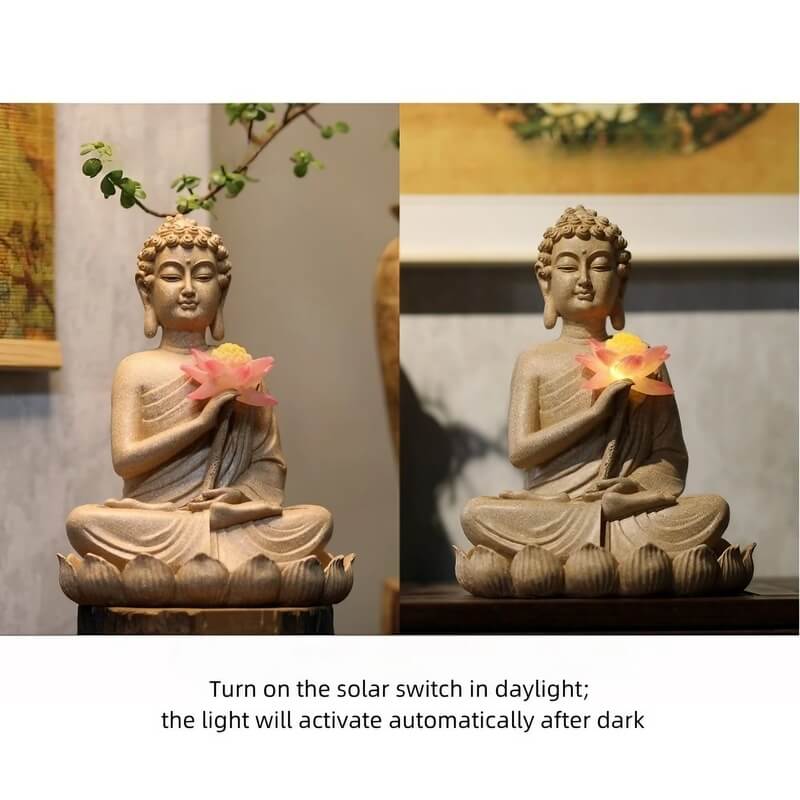 11.0″ Buddha Garden Statue in Resin - Solar Light Source, Suitable for Yard and Balcony