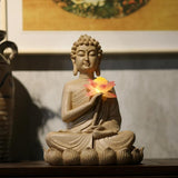 11.0″ Buddha Garden Statue in Resin - Solar Light Source, Suitable for Yard and Balcony