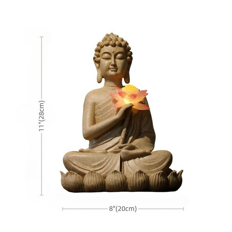 11.0″ Buddha Garden Statue in Resin - Solar Light Source, Suitable for Yard and Balcony