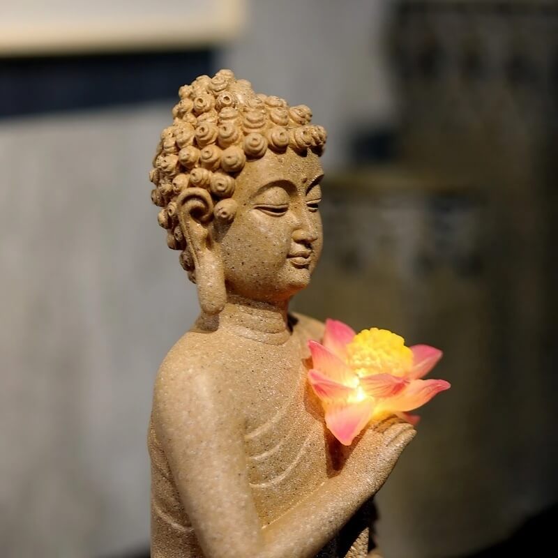 11.0″ Buddha Garden Statue in Resin - Solar Light Source, Suitable for Yard and Balcony