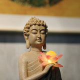 11.0″ Buddha Garden Statue in Resin - Solar Light Source, Suitable for Yard and Balcony