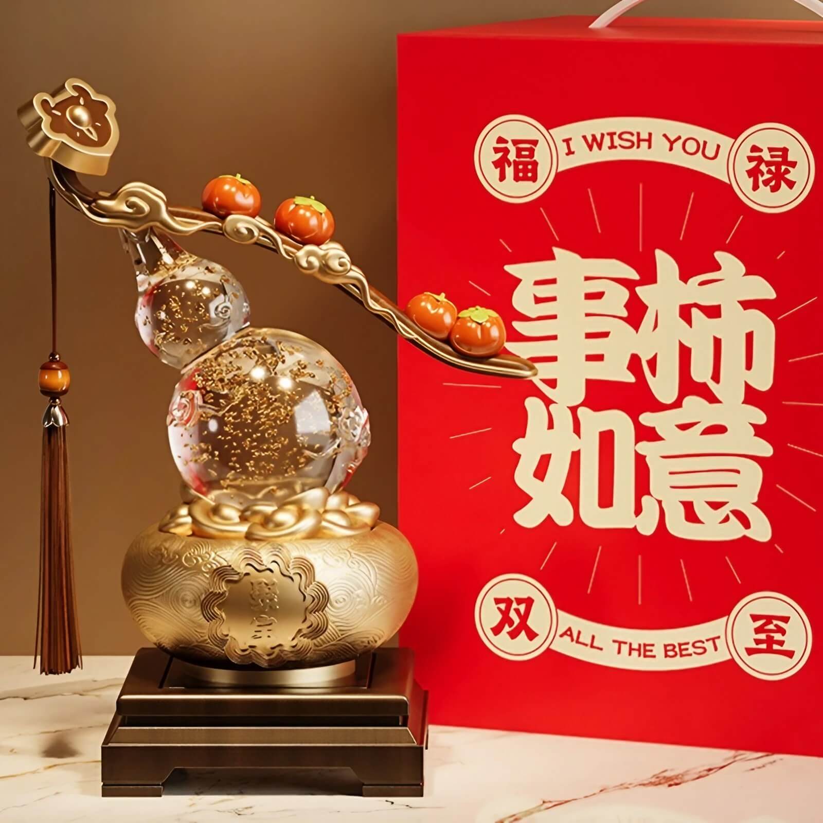 11.0″ Resin Feng Shui Decor Persimmon Gourd Wealth Bowl Office Living Room