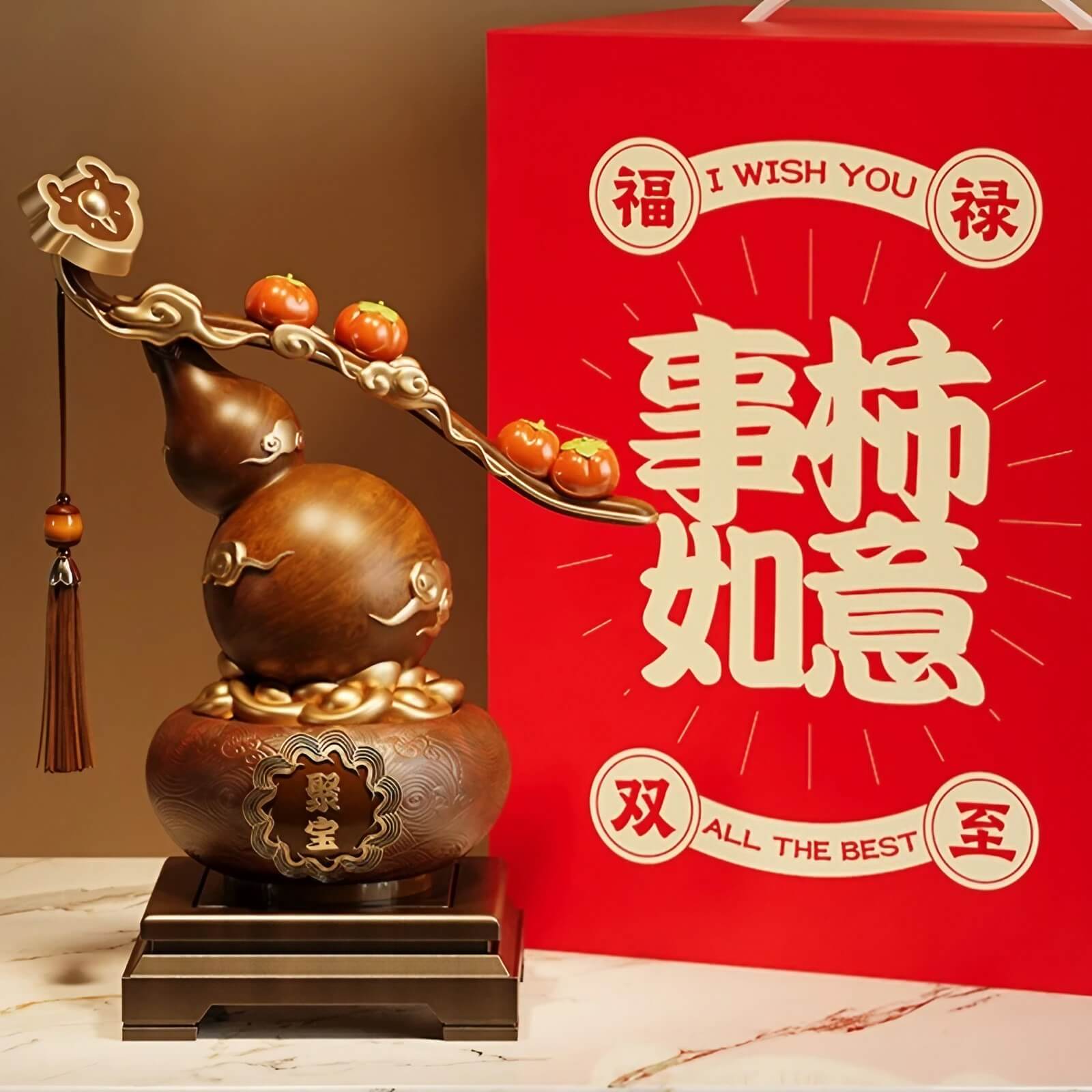 11.0″ Resin Feng Shui Decor Persimmon Gourd Wealth Bowl Office Living Room