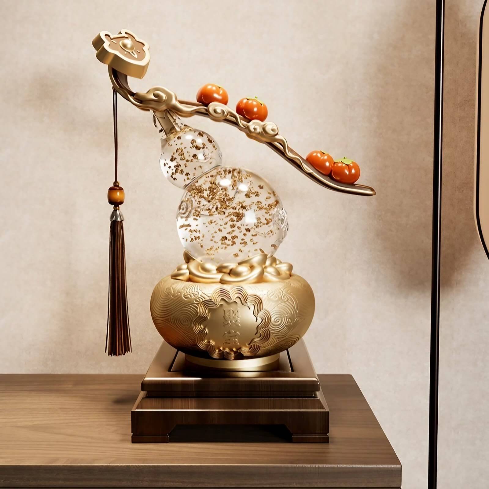 11.0″ Resin Feng Shui Decor Persimmon Gourd Wealth Bowl Office Living Room