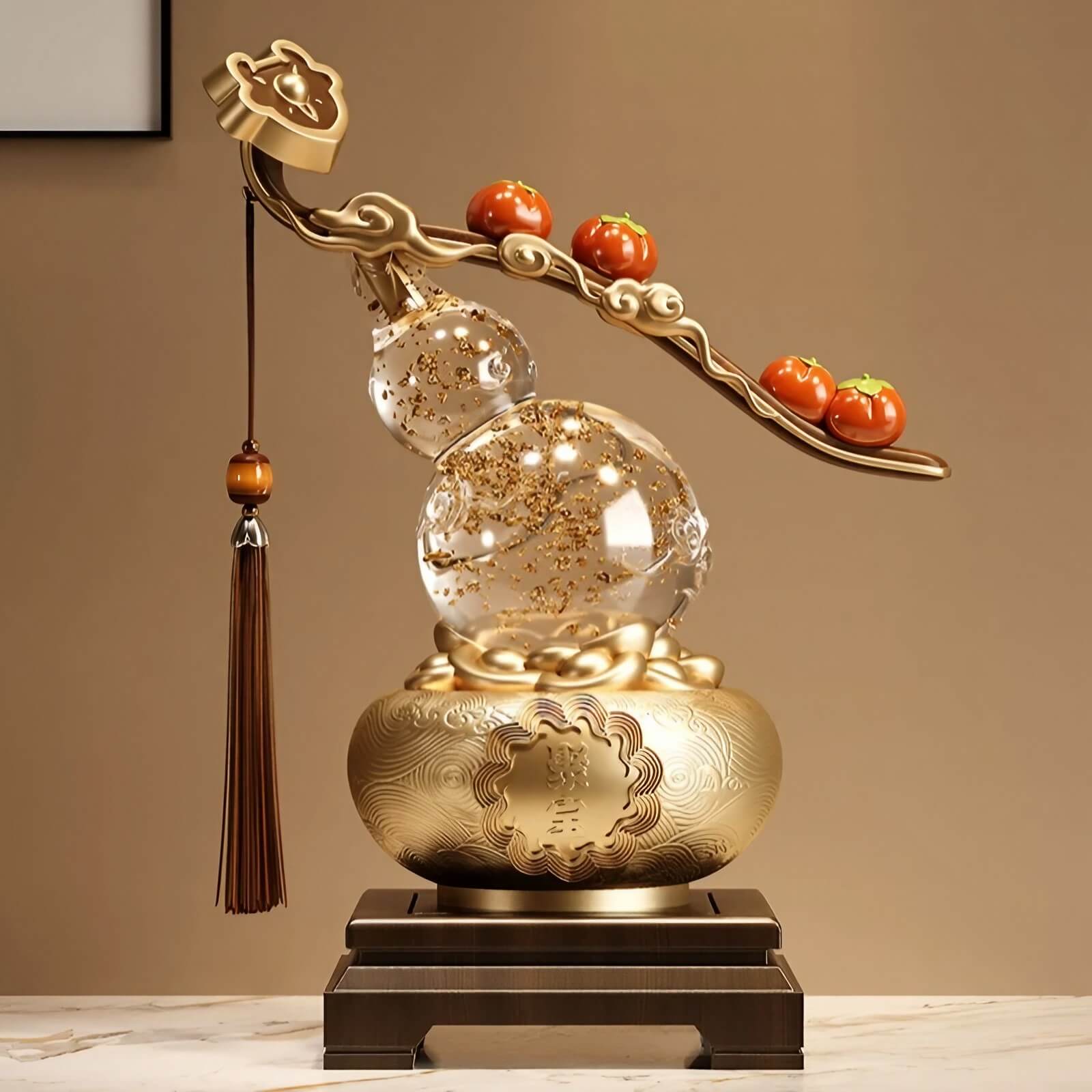 11.0″ Resin Feng Shui Decor Persimmon Gourd Wealth Bowl Office Living Room
