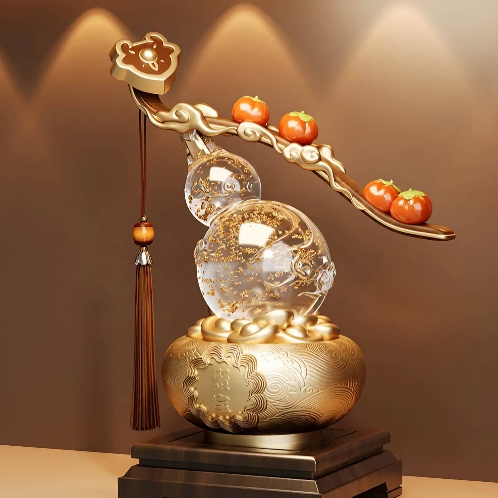 11.0″ Resin Feng Shui Decor Persimmon Gourd Wealth Bowl Office Living Room